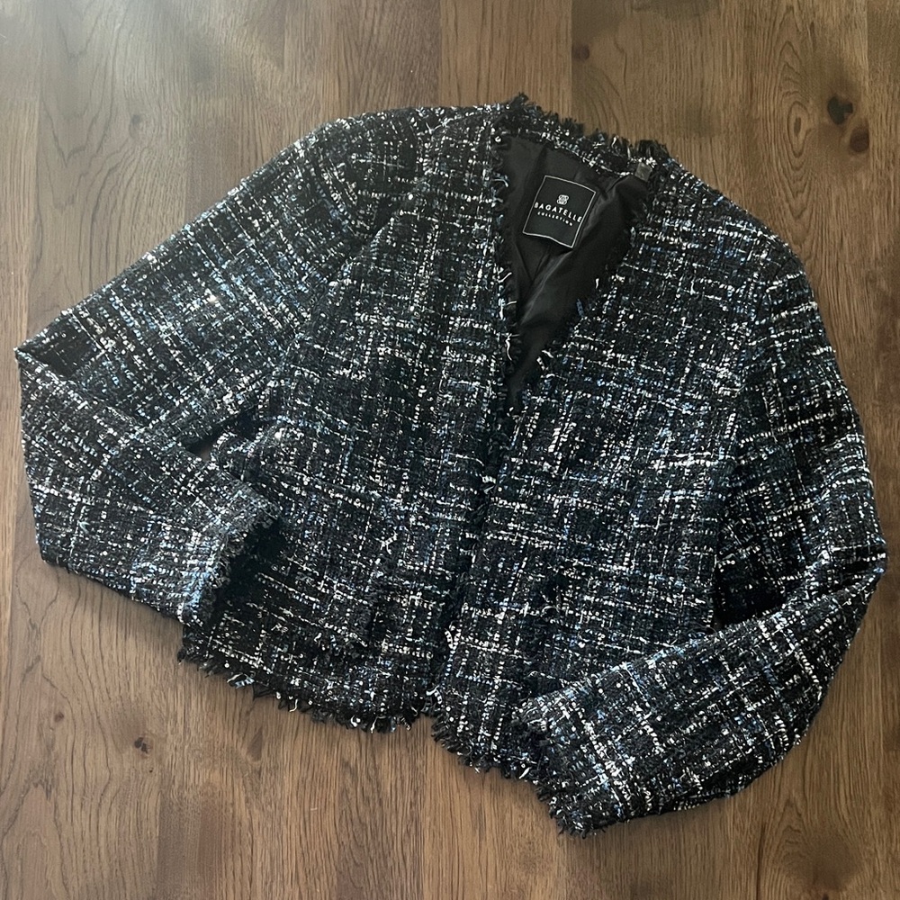 Bagatelle Women's Black Blue White Tweed Blazer L